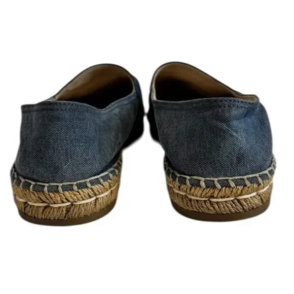Prada Logo Blue Denim Espadrilles Size 37 Designer Slip On Flats Authentic - Picture 6 of 12
